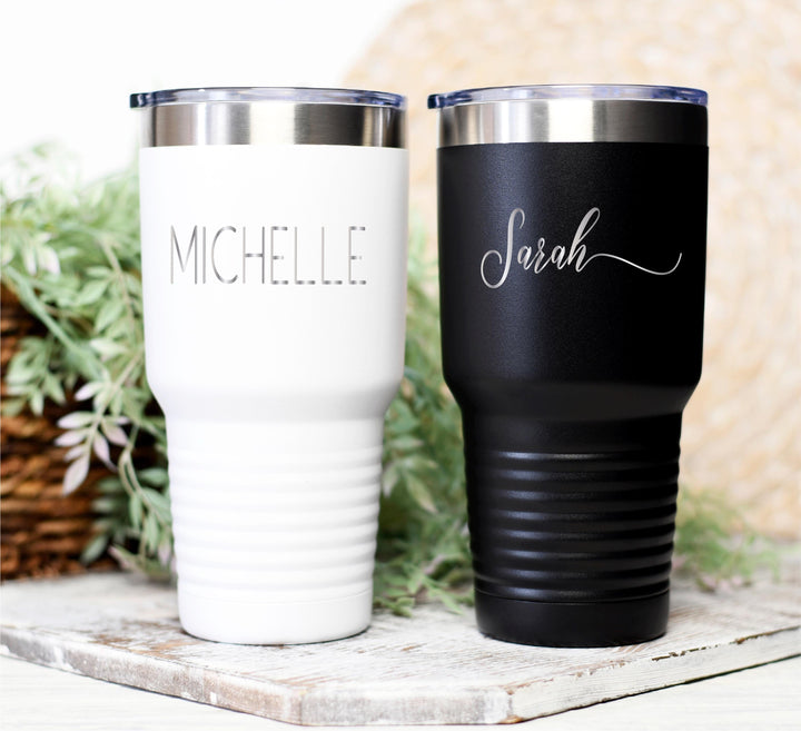 Custom Name Engraved Tumbler | Personalized Stainless Steel Travel Mug | 20 oz or 30 oz Insulated Cup | Gift for Her or Him