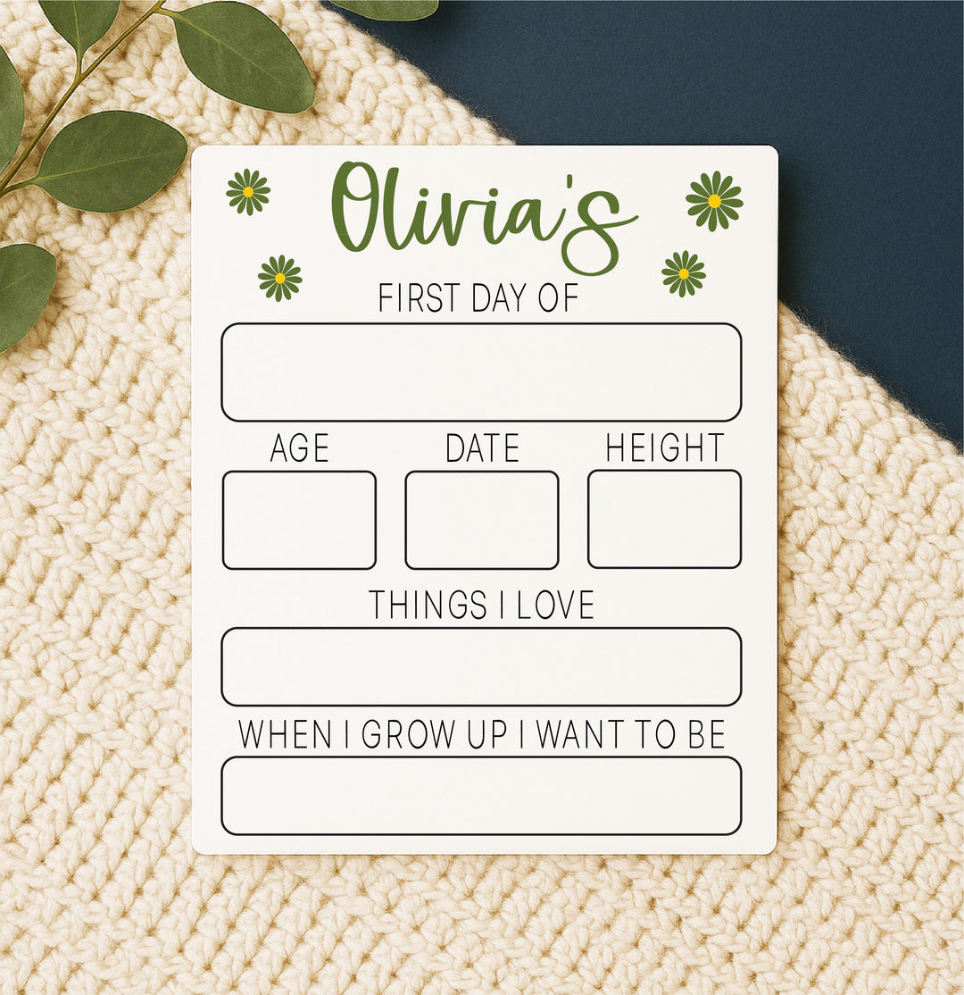 Floral First Day of School Sign – Personalized Back to School Photo Prop for Girls – Custom Reusable Board for Preschool &amp; Kindergarten