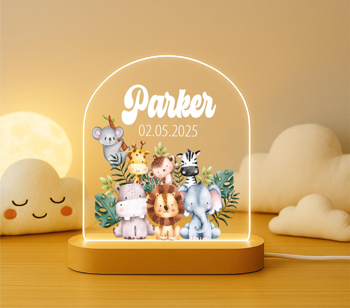 Personalized Animal Safari Kids Room Light Custom Name LED Night Light