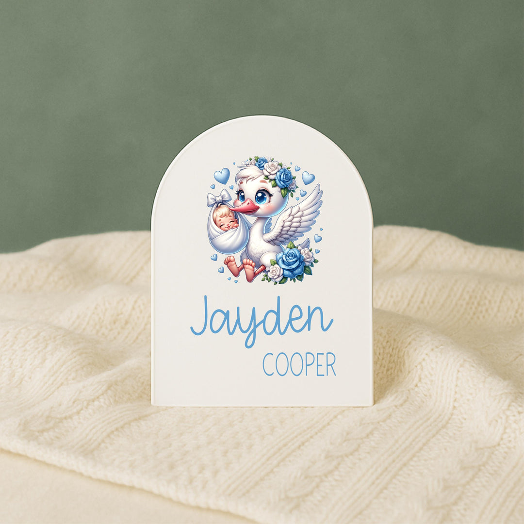 Personalized Stork Baby Name Sign – Custom Newborn Gift, Baby Girl Nursery Decor, Birth Announcement Keepsake, Maggie Baby Name Plaque