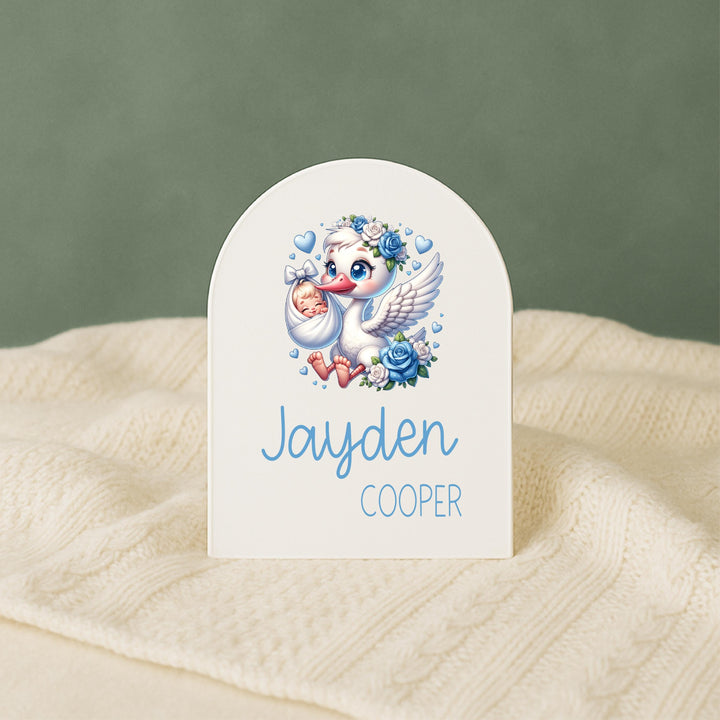 Personalized Stork Baby Name Sign – Custom Newborn Gift, Baby Girl Nursery Decor, Birth Announcement Keepsake, Maggie Baby Name Plaque