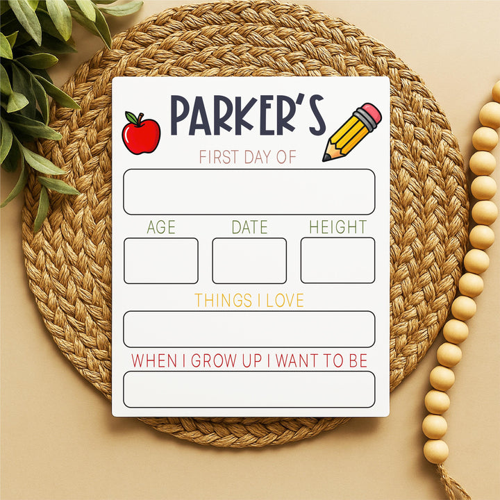 Personalized First Day of School Sign for Kids
