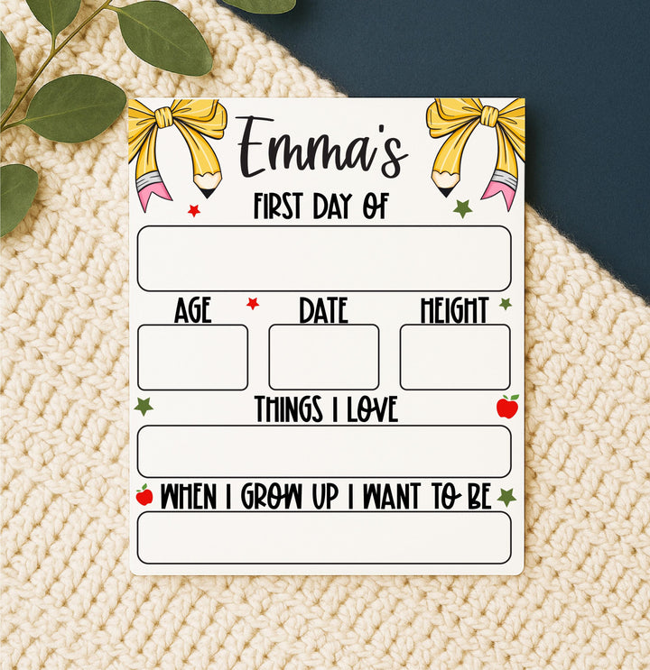 Personalized First Day of School Sign: Reusable Photo Prop