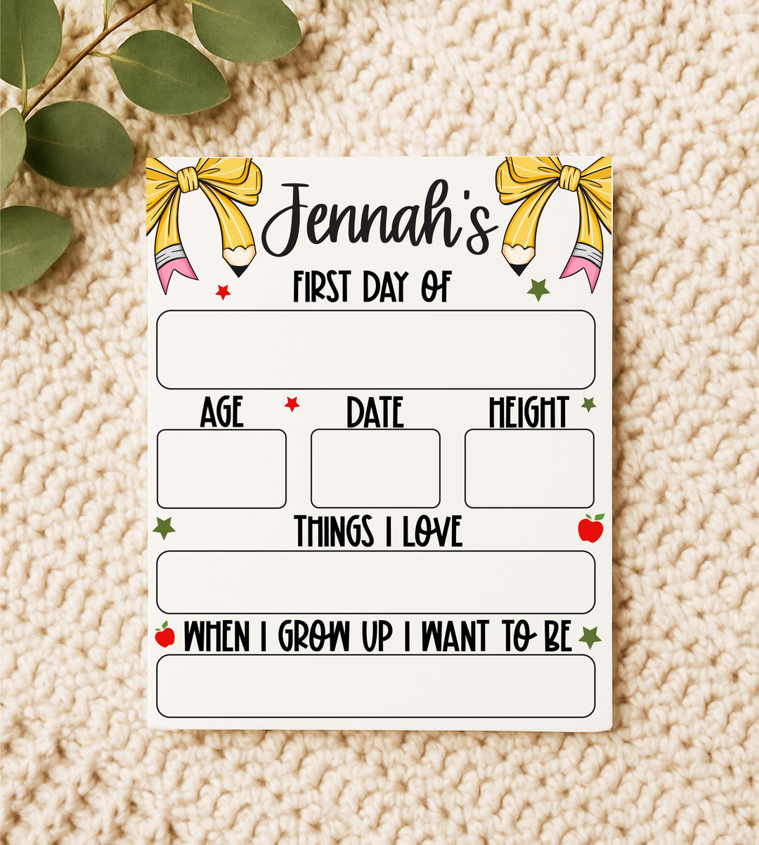 Personalized First Day of School Sign: Reusable Photo Prop
