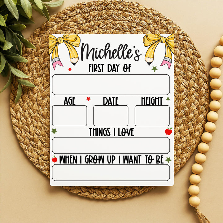 Personalized First Day of School Sign: Reusable Photo Prop