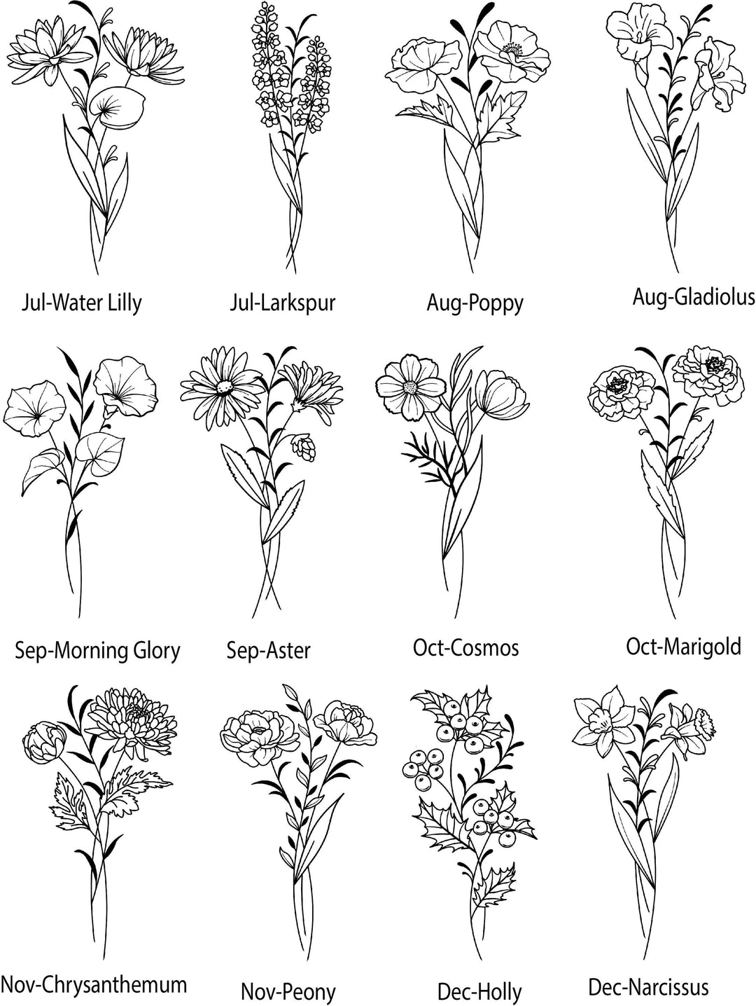 Personalized Birth Flower Necklace: Custom Engraved Name, Gold/Silver/Rose Gold