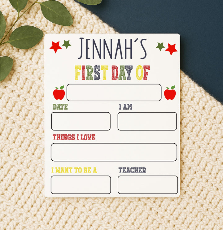 Personalized First Day of School Sign: Reusable Photo Prop