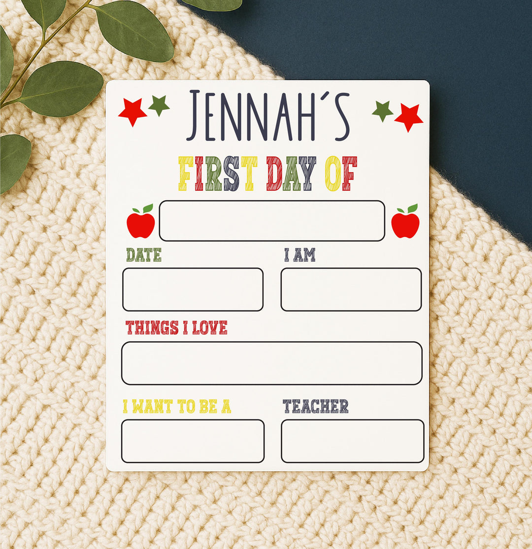 Personalized First Day of School Sign Photo Prop