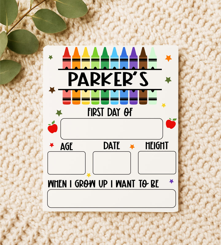 Personalized First Day of School Dry Erase Board: Reusable Crayon Design Photo Prop