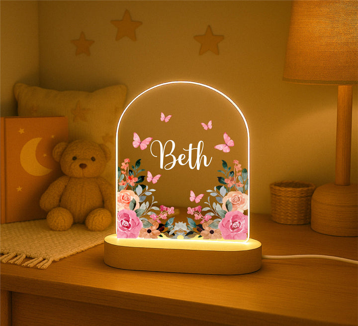 Personalized Floral Nursery Night Light – Baby Girl Gift