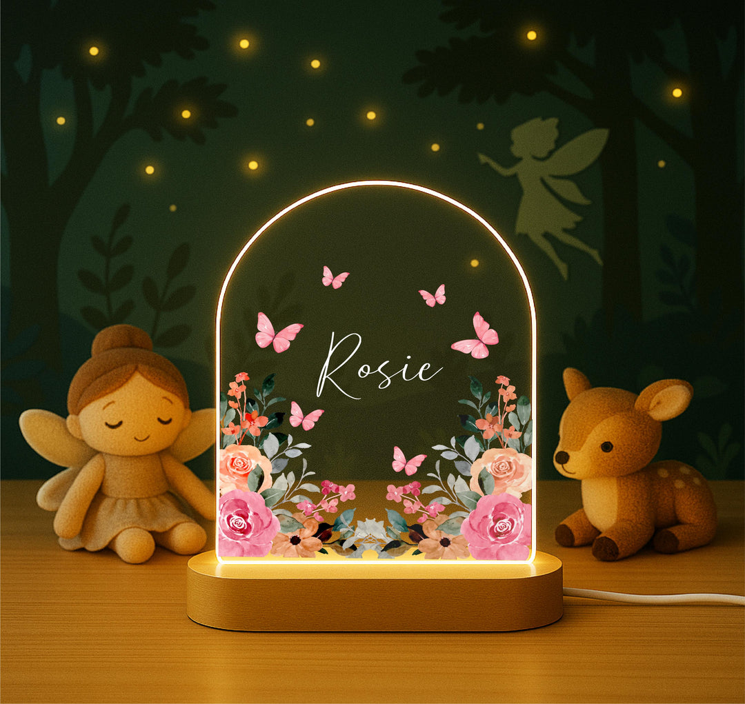 Personalized Floral Nursery Night Light – Baby Girl Gift