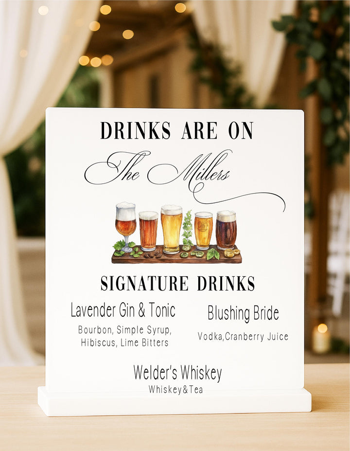 Custom Acrylic Wedding Bar Sign: Signature Drink Menu, Rustic Decor