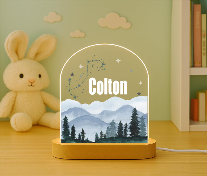 Personalized Kids Night Light with Name &amp; Constellation Custom Baptism Nursery Lamp Mountain Forest LED Light Baby Shower christening Gift
