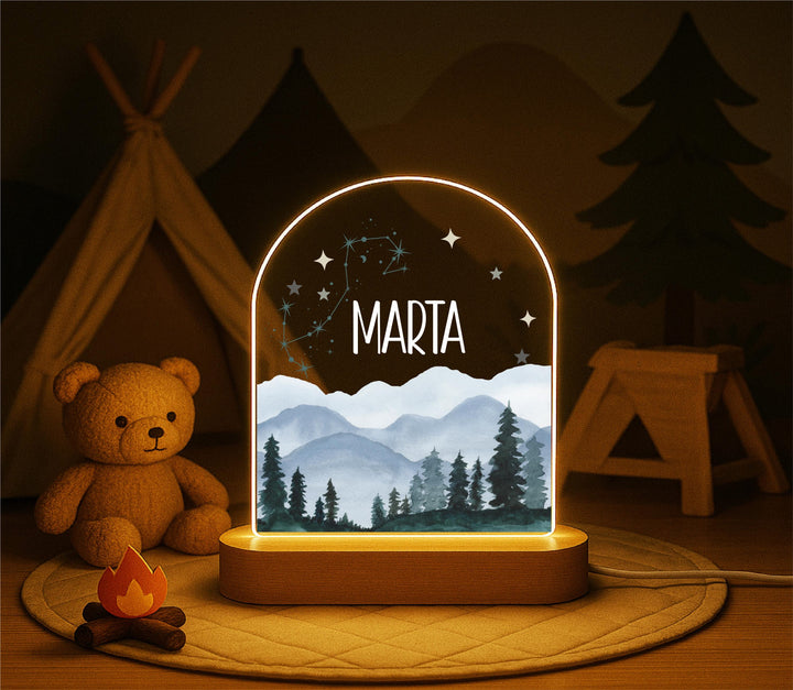 Personalized Kids Night Light with Name &amp; Constellation Custom Baptism Nursery Lamp Mountain Forest LED Light Baby Shower christening Gift