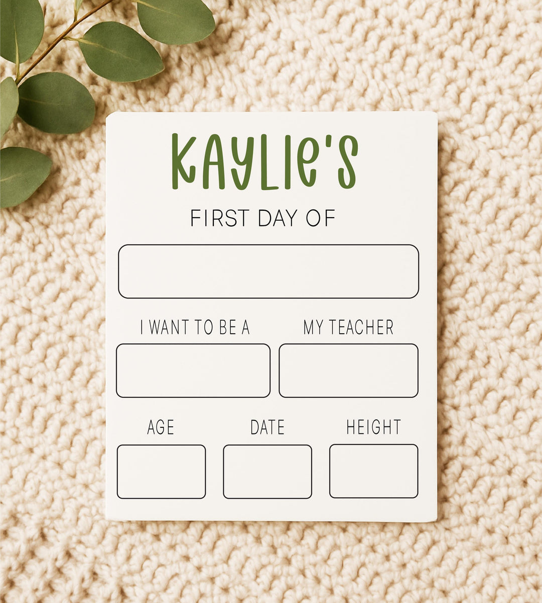 Personalized First Day of School Sign: Reusable Photo Prop