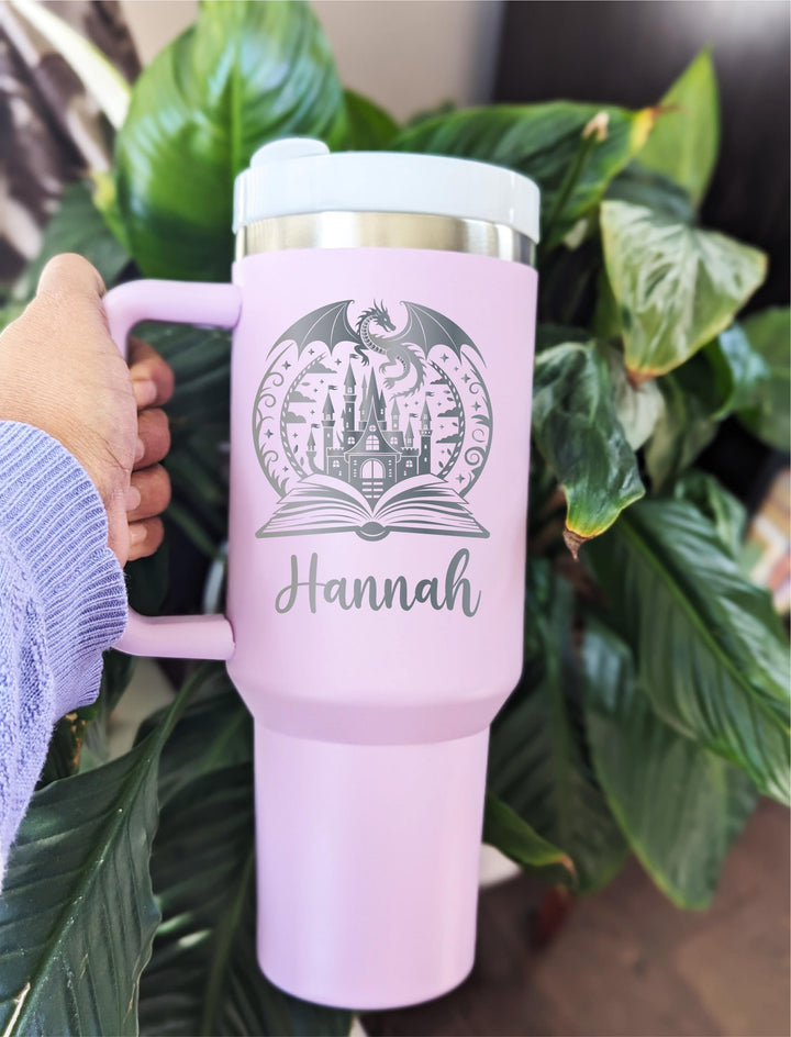 Personalized Dragon &amp; Castle Tumbler: Fantasy Travel Mug Gift