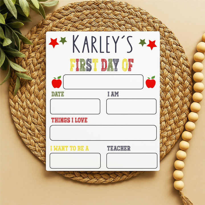 Personalized First Day of School Sign: Reusable Photo Prop