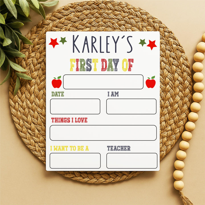 Personalized First Day of School Sign Photo Prop