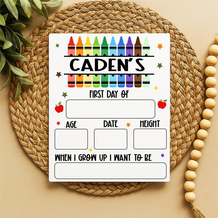 Personalized First Day of School Dry Erase Board: Reusable Crayon Design Photo Prop