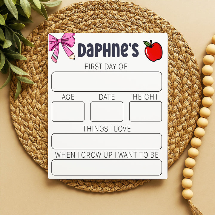 Personalized First Day of School Sign - Reusable Photo Prop