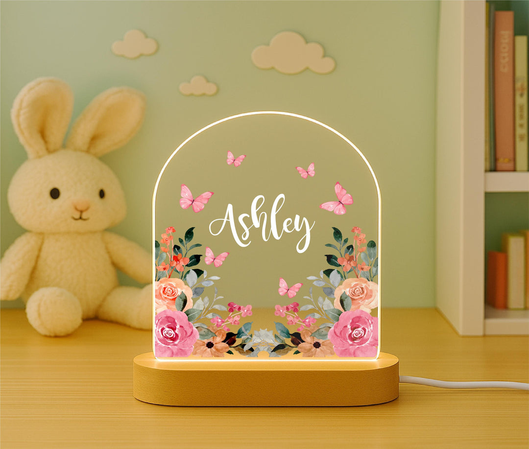 Personalized Floral Nursery Night Light: Baby Girl Gift, LED Decor