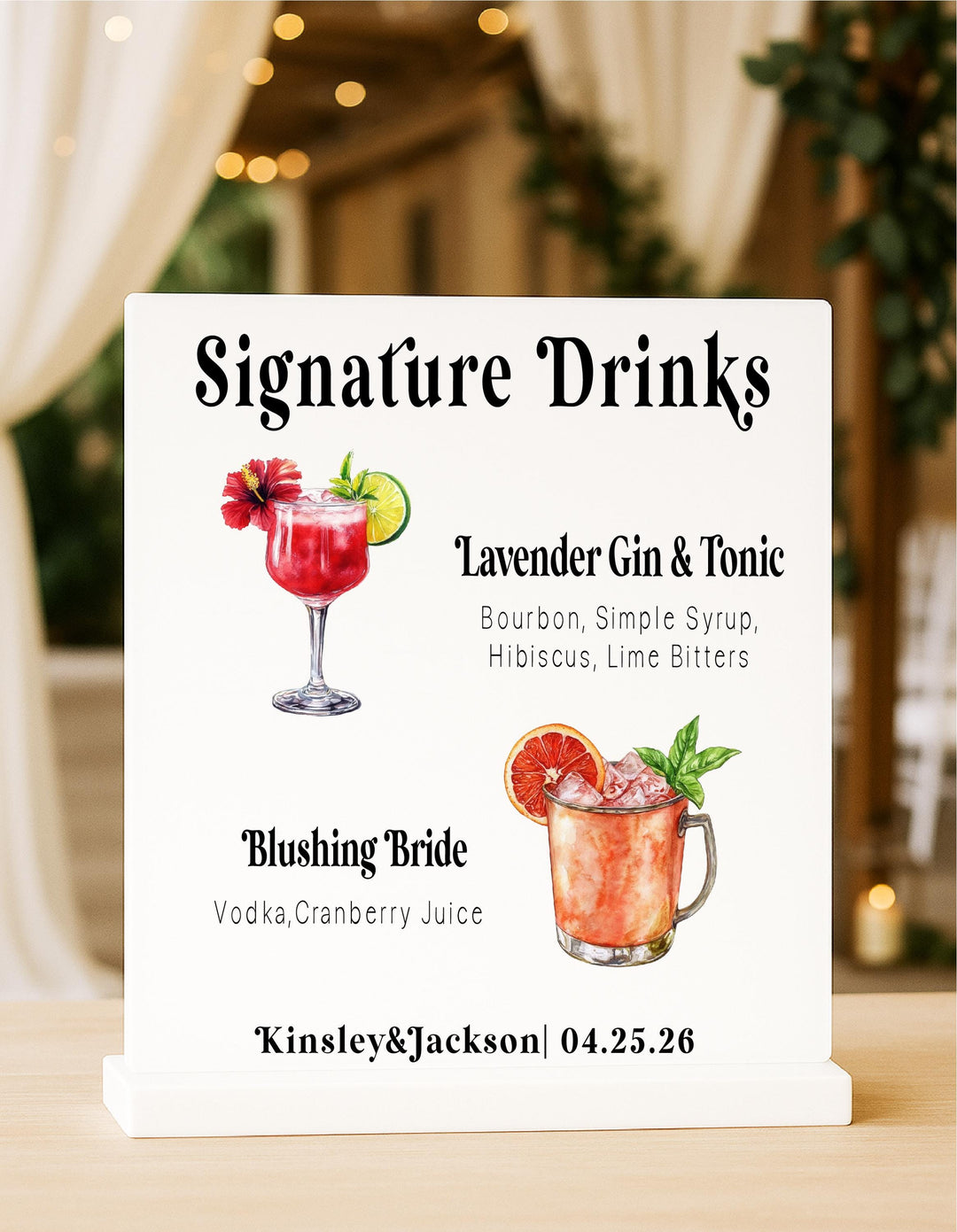 Personalized Wedding Signature Drinks Sign: Custom Acrylic Bar Menu