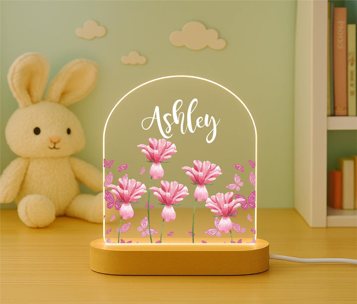 Floral Nursery Decor: Personalized LED Night Light, Baby Girl Gift
