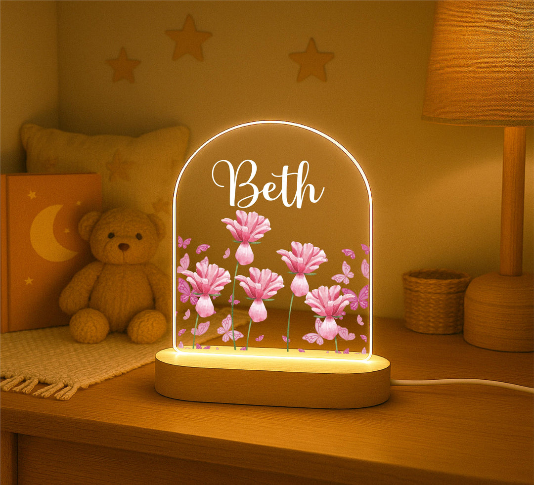 Personalized Floral Night Light – Baptism & Christening Gift
