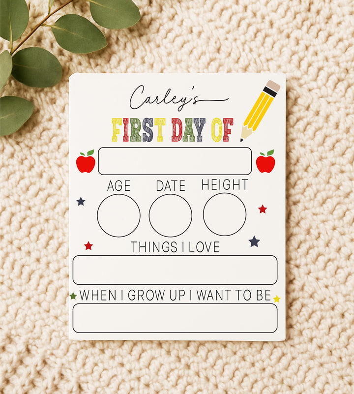 Personalized First Day of School Photo Prop Sign