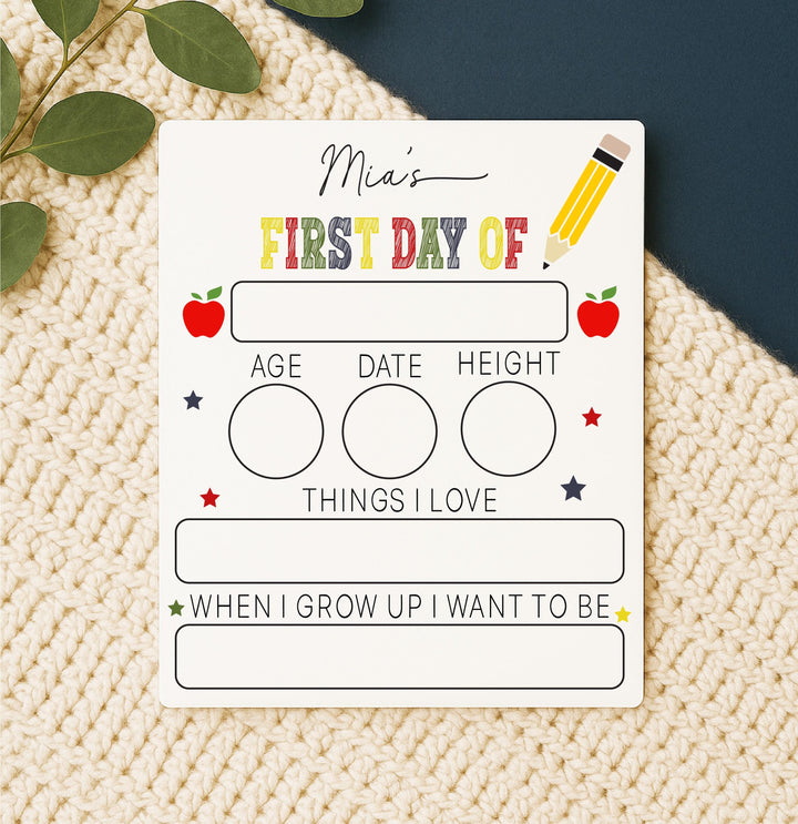Personalized First Day of School Photo Prop Sign