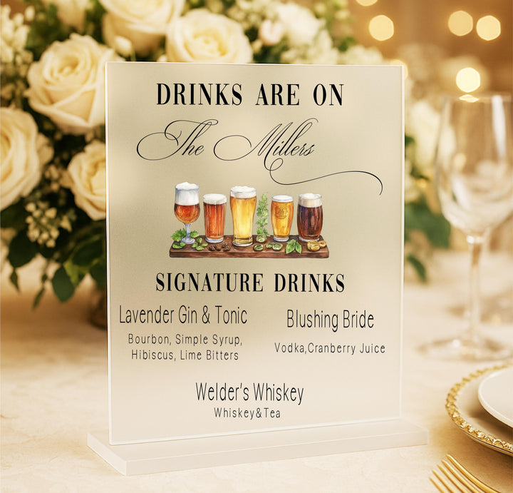 Custom Acrylic Wedding Bar Sign: Signature Drink Menu, Rustic Decor