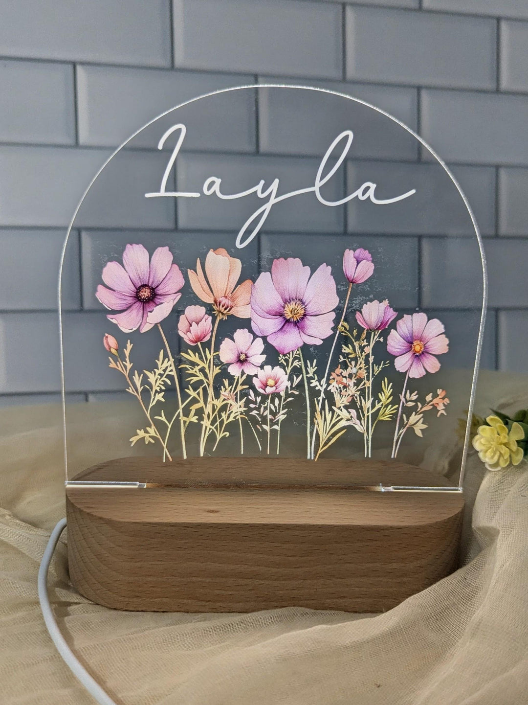 Custom Floral Name Night Light: Baby Girl Nursery Decor, Personalized LED Lamp