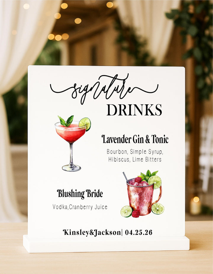 Personalized Acrylic Signature Drinks Wedding Bar Menu Sign