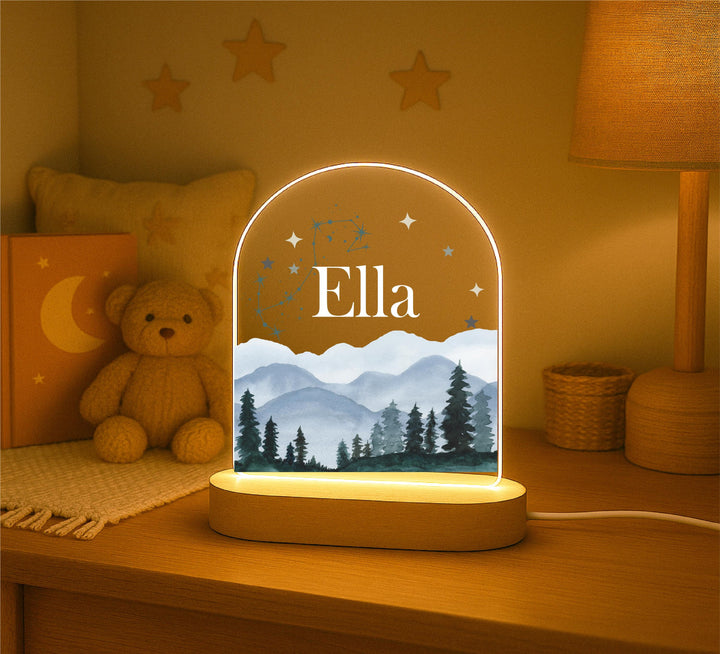 Personalized Kids Night Light with Name &amp; Constellation Custom Baptism Nursery Lamp Mountain Forest LED Light Baby Shower christening Gift