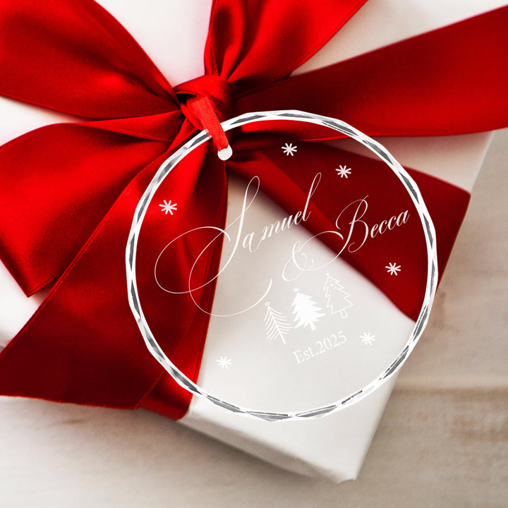 Personalized Couple Christmas Ornament 2025 • Custom Newlywed Tree Decoration • Engraved Glass Holiday Keepsake Gift