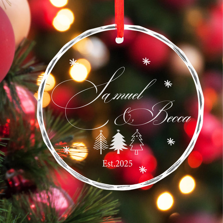 Personalized Couple Christmas Ornament 2025 • Custom Newlywed Tree Decoration • Engraved Glass Holiday Keepsake Gift