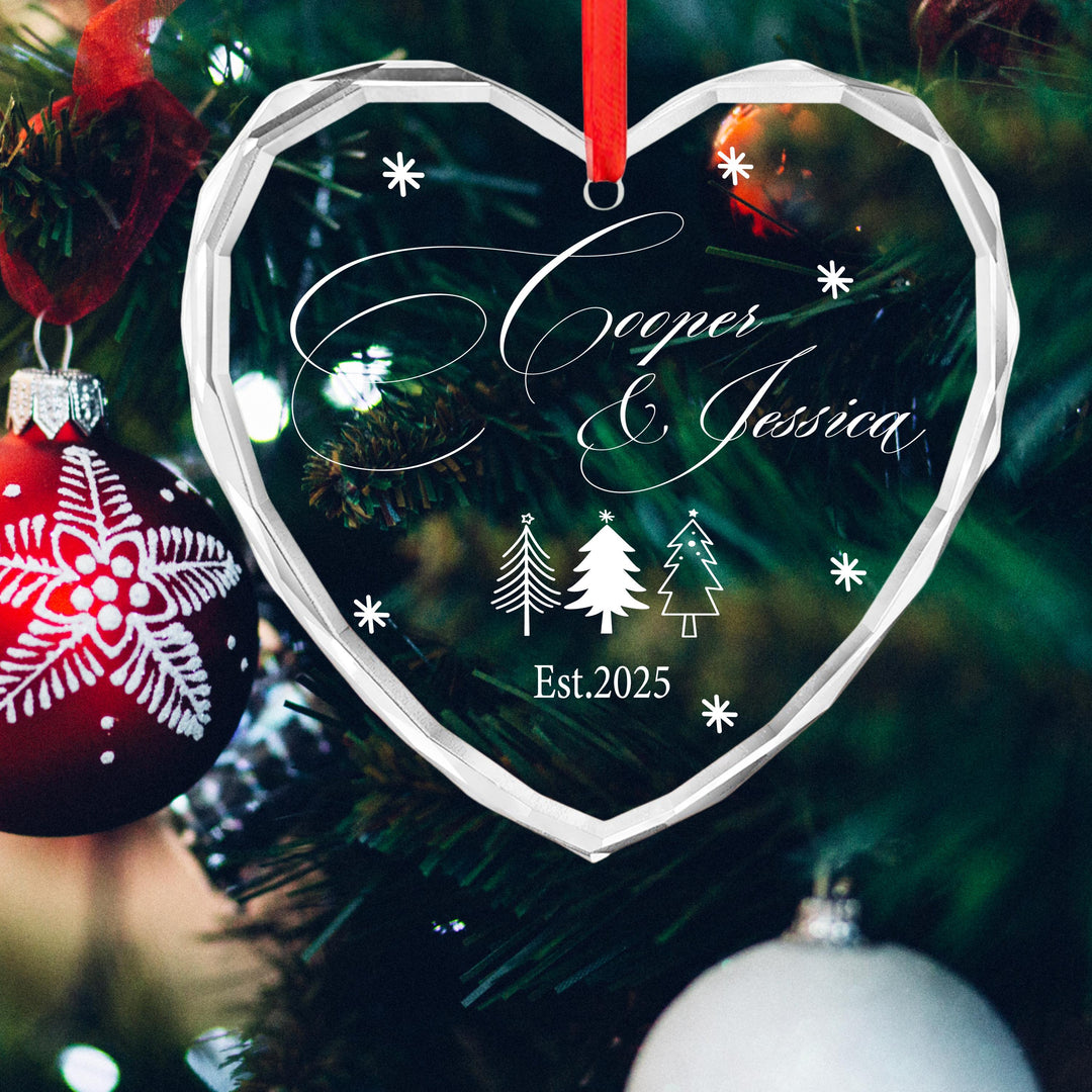 Personalized Couple Christmas Ornament 2025 • Custom Newlywed Tree Decoration • Engraved Glass Holiday Keepsake Gift