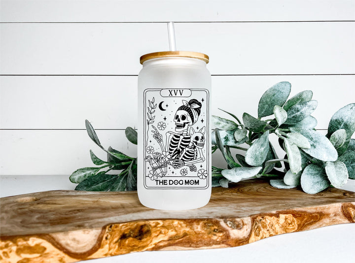 Techie Tarot Frosted Glass Tumbler: Skeleton Hands &amp; Keyboard Iced Coffee Cup