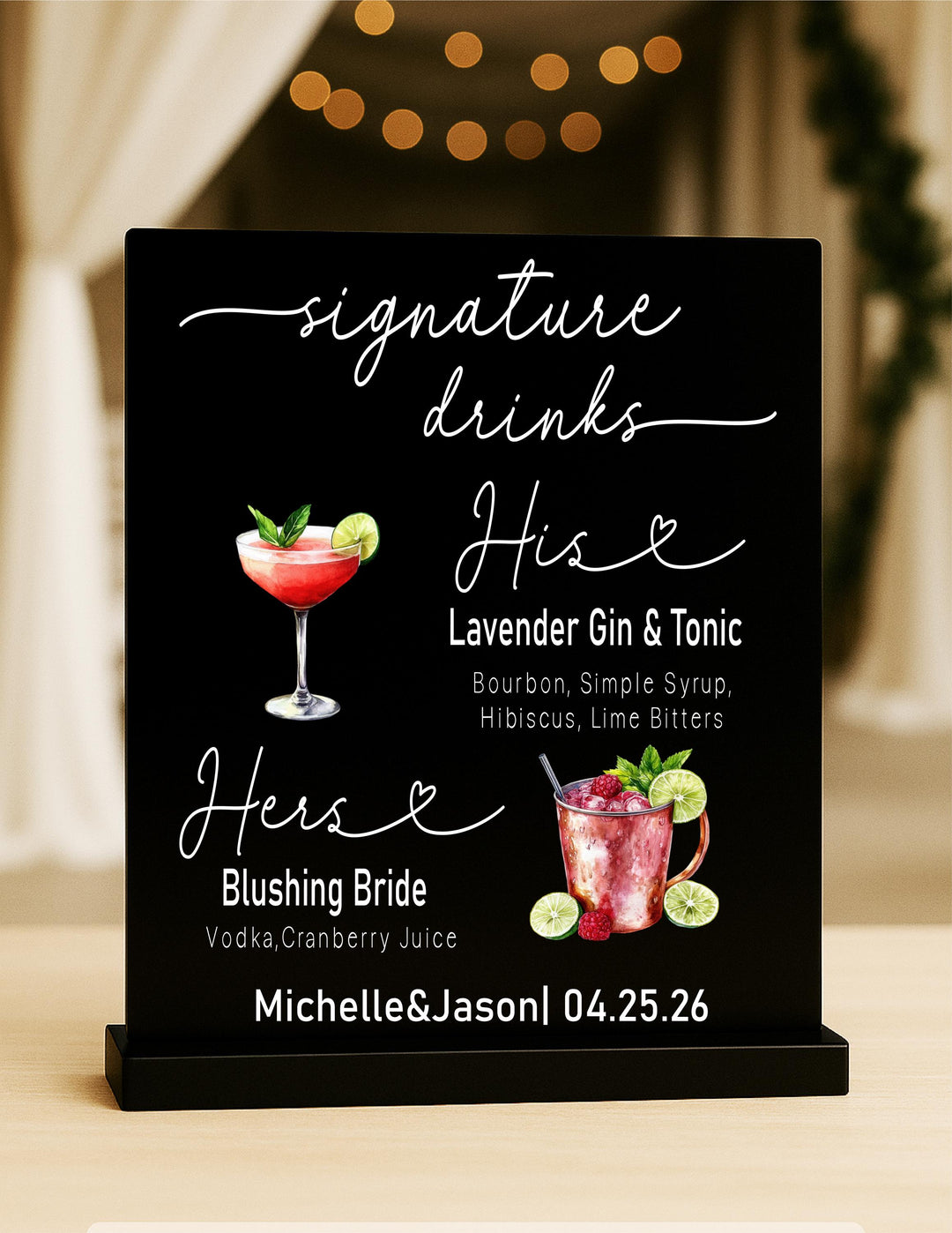 Personalized Wedding Bar Sign | Custom Signature Drinks Menu | His &amp; Hers Cocktail Reception Sign