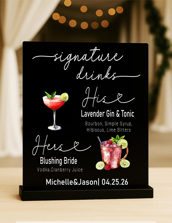 Personalized Wedding Bar Sign | Custom Signature Drinks Menu | His &amp; Hers Cocktail Reception Sign