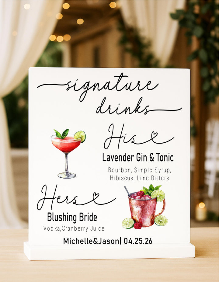 Personalized Wedding Bar Sign | Custom Signature Drinks Menu | His &amp; Hers Cocktail Reception Sign