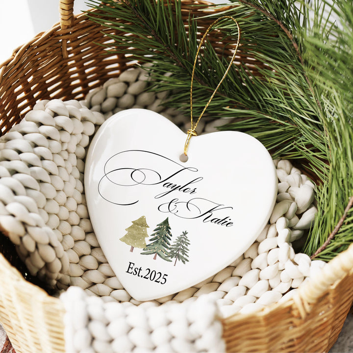 Personalized Christmas Ornament: Custom Names &amp; Est. Year, Ceramic or Heart
