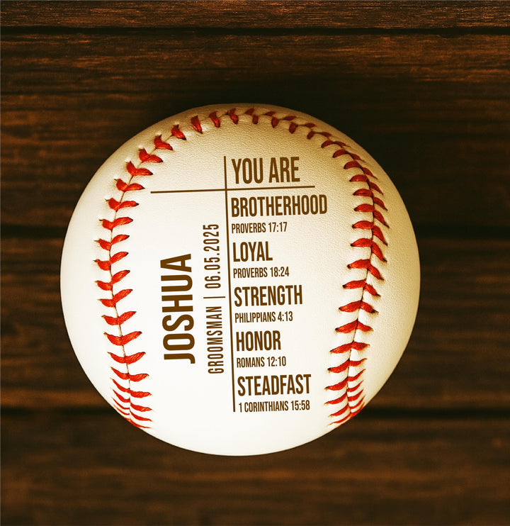 Engraved Leather Baseball Groomsmen Gift: Christian Wedding Keepsake