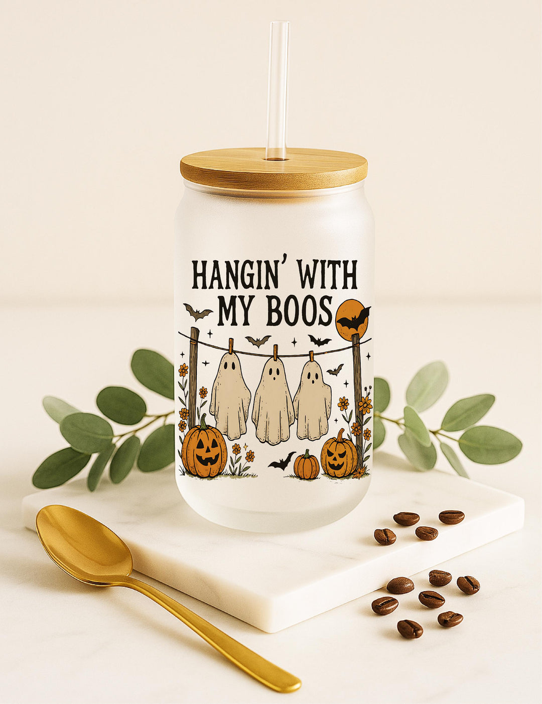 Hangin’ With My Boos Ghost and Pumpkin Tumbler, Funny Spooky Season Gift Drinkware