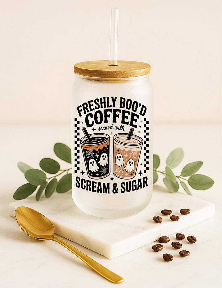 Freshly Boo’d Coffee Scream and Sugar Ghost Tumbler, Funny Spooky Season Gift