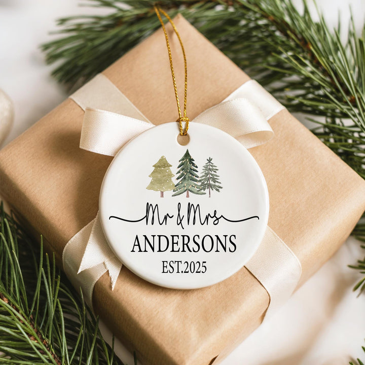 Personalized Newlywed Christmas Ornament: Rustic Mr &amp; Mrs Keepsake