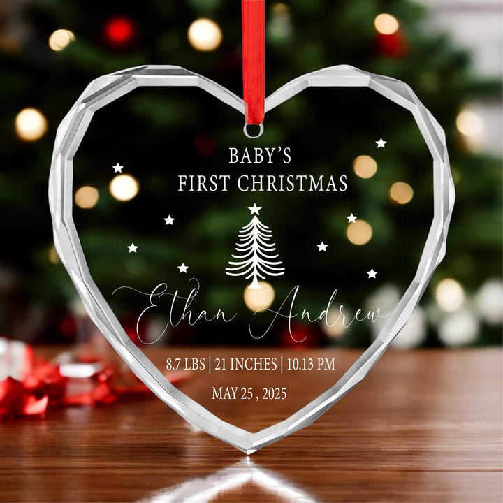 Custom Newborn Birth Stats Keepsake | Engraved glass Holiday Tree Decoration