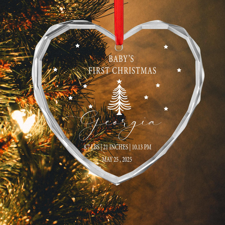 Custom Newborn Birth Stats Keepsake | Engraved glass Holiday Tree Decoration