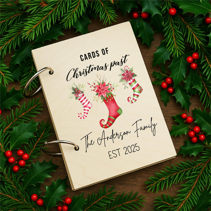 Personalized Christmas Card organizer | Family Name Wooden Binder | Newlywed Last Name Holiday Gift Keepsake