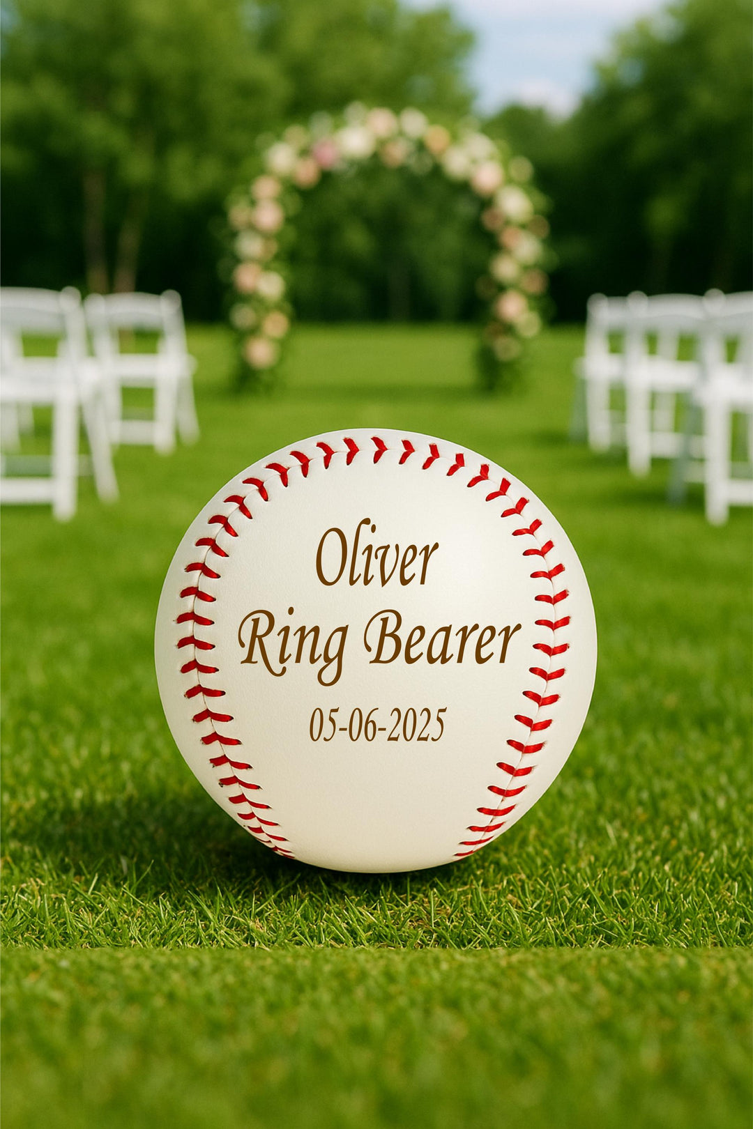 Personalized Ring Bearer Baseball, Engraved Wedding Keepsake